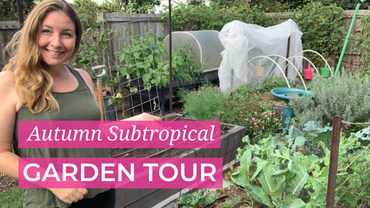 Autumn Subtropical Garden Tour thumbnail, woman standing in front of vegetable garden